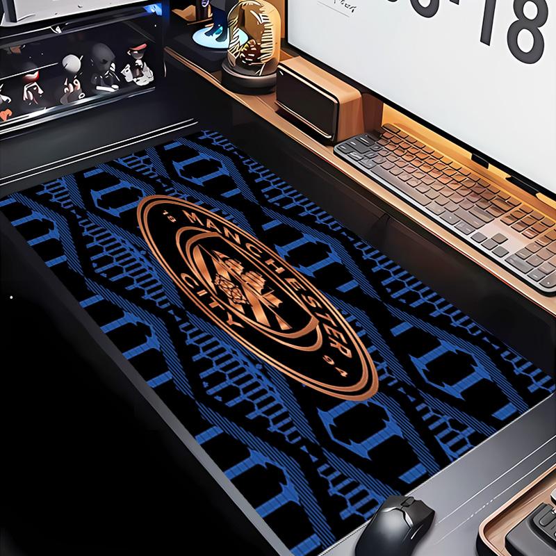 Manchester City Fußballclub Thema Premium Rutschfestes Mauspadd mit Genähten Kanten, Strapazierfähiges Gummi-Material, für Schreibtisch & Gaming Tolle Geschenke