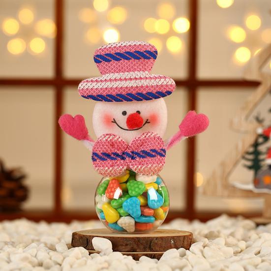 Frasco de doces de natal transparente com desenhos animados, papai noel, rena, boneco de neve, urso, tampa de plástico reutilizável, mini recipiente de doces, lembrancinhas para festa