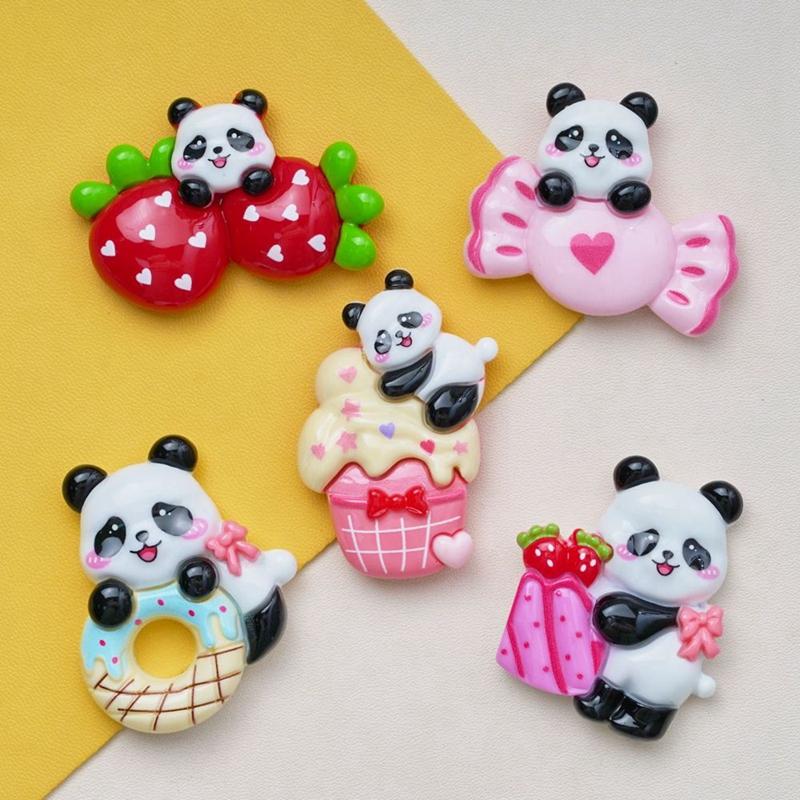 10 Pcs New Cute Cartoon Cake Strawberry Panda Flat Back Resin Scrapbooking DIY Jewelry Hairpin Craft Decoration Accessories