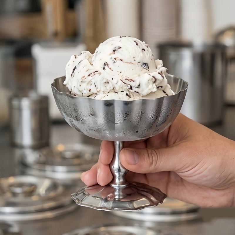 Metall-Dessert-Präsentationsschale, Servierschale aus Edelstahl mit Fuß für Puddings, Eis, Teetisch und Party-Dessert