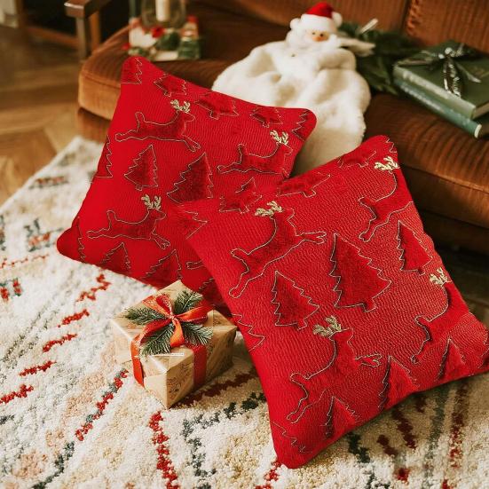 Christmas Pillowcase 3D Embroidery Tree Pattern Winter Holiday Throw Pillow Cushion Cover Festive Home Decor