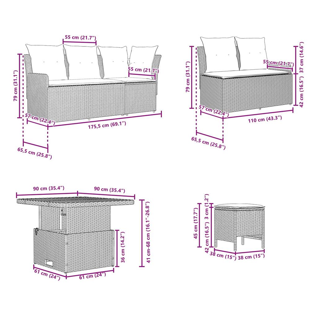 Furniture Set with Cushions 6 Pcs Grey and Navy Blue PE Rattan