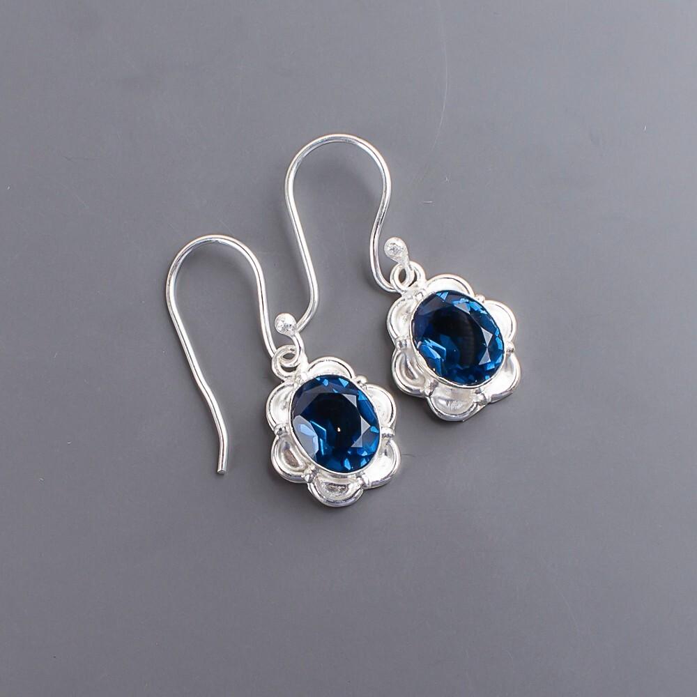 London Blue Topaz Gemstone 925 Sterling Silver Jewelry Handmade Earrings 1.30" EE-11-7