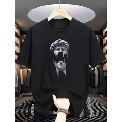 European Sizes Artistic Stone Statue, Innovative Trendy Pattern Print Design, Men'S Casual Comfortable Short-Sleeve T-Shirt