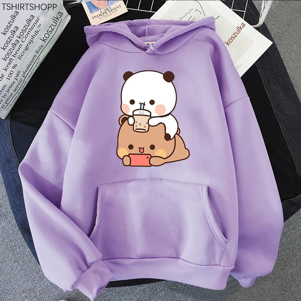 Couple Bubu Dudu Drink Bubble Tea Print Women Hoodie Fall Winter Sweatshirt Harajuku Loose Long Sleeve Fleece Soft Hooded Tops