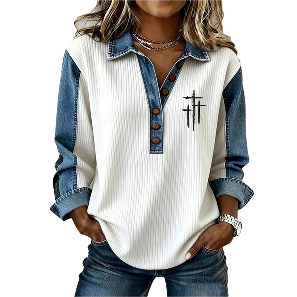 Women's Vintage Print Loose-fitting Long-sleeved Top