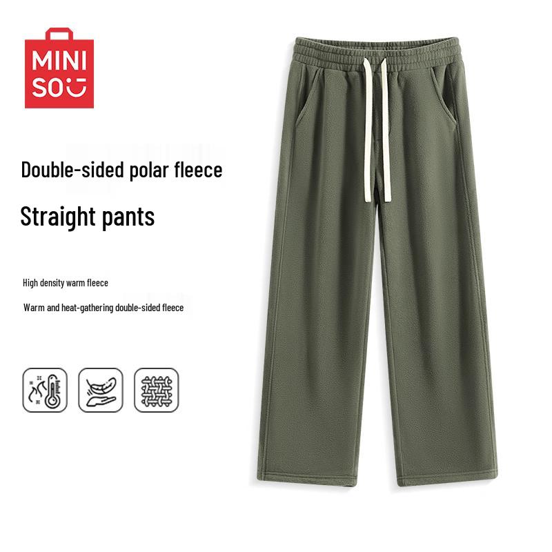 

MINISO Men s Fleece-Lined Straight-Leg Casual Pants L