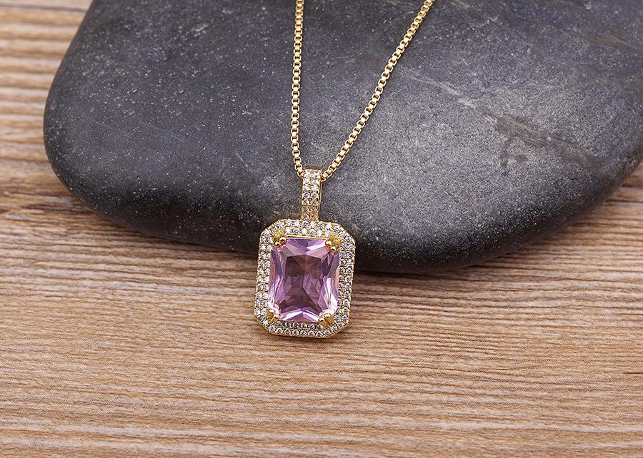 Nidin Top Quality Austrian Crystal Geometric Rectangle Pendant Necklaces For Women 5 Colors Stone Zircon Party Wedding Jewelry