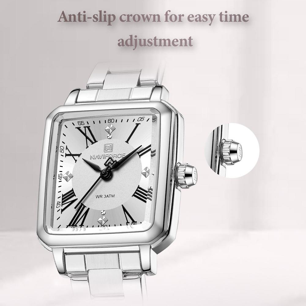 NAVAFORCE Women's Quartz Watch Ceremony Party Stainless Steel Strap Waterproof Square Roman Dial Women's Casual Fashion Accessories Watch NF5065