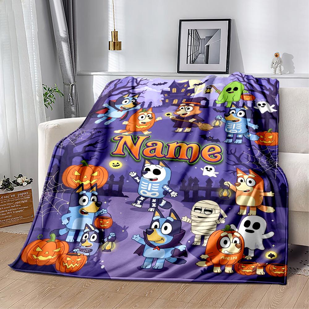 Halloween Bluey Family Personalized Text Blanket Gift Personalized Blanket Soft Warm Cozy for Livingroom Nap Couch Office Chair