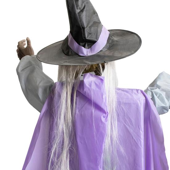 6 FT Halloweenská létající čarodějnice dekorace Hlasem aktivovaná animatronická čarodějnice na koštěti se svítícíma očima pro zahradu dvůr trávník venkovní vnitřní dekorace
