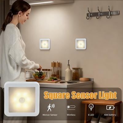 6-LED Decorative Night Light,Motion Sensor Stair Wall Light,Battery Powered,Smart Sensor.Suitable for Bedside,Cabinet,Kitchen,Bedroom Stair Lighting
