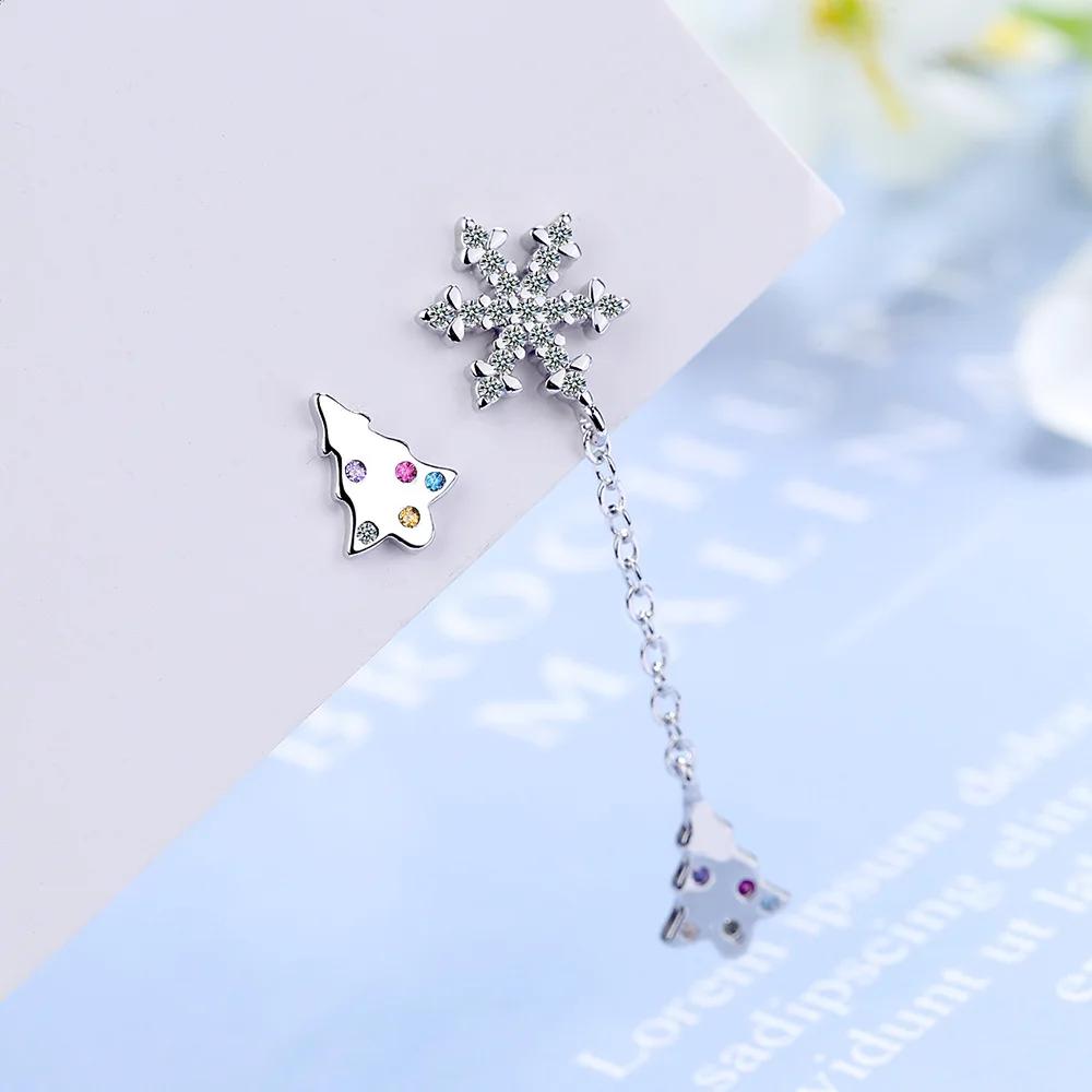 New Arrival Female Earrings  Sterling SIlver Asymmetric Snowflake Long Christmas Tree Earrings for Women Tassel