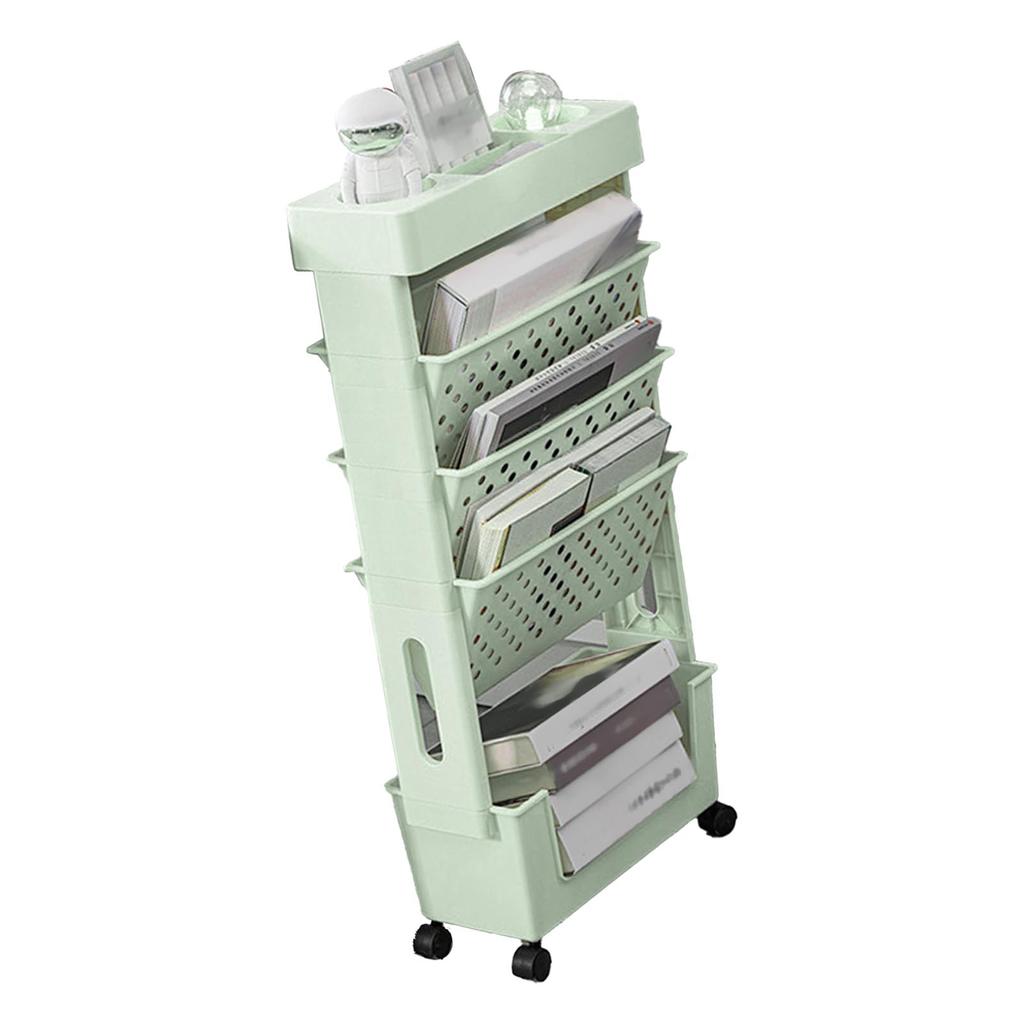 Movable Bookshelf Multipurpose Large Capacity Multilayer 4 Universal Wheels Deskside Bookshelf for