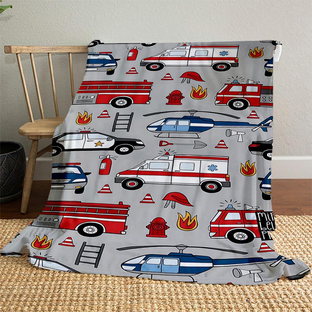 1PC ambulance firetruckOutdoor Flannel Blanket - Soft Plush Decor for Picnics, camping, Bedroom, Playroom, Office, or Lunch Break 1233A