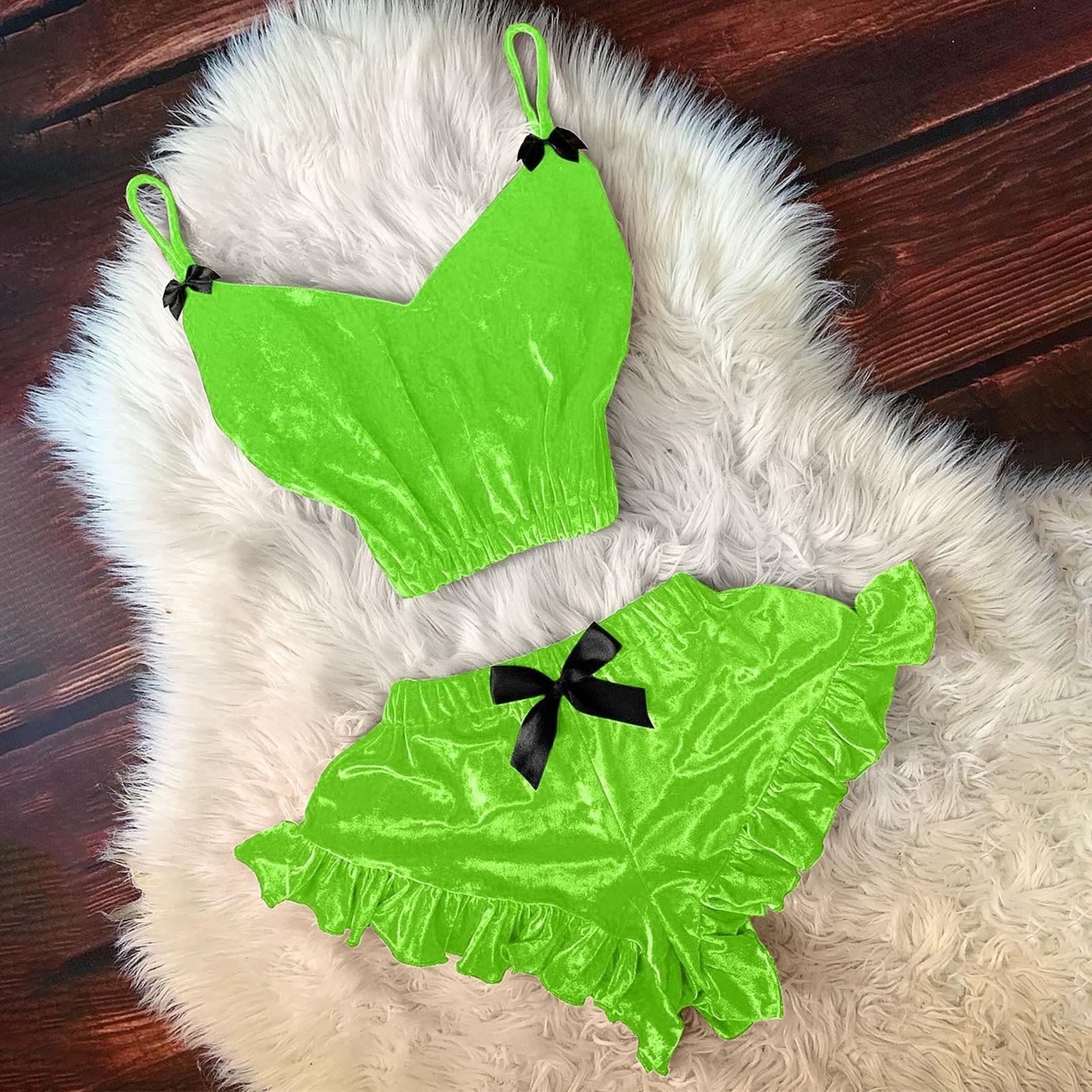 Women s Pajama Set V-neck Velvet Sexy Color Pajama Shorts Two Piece Set L