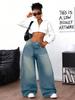Women's Washed Blue Ripped Wide-Leg Jeans - Trendy Floor-Length Casual Pants