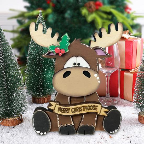 Elk Decoration Wooden Cartoon Elk Ornament Rustic Xmas Centerpiece