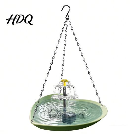 Backyard Bird Bath Solar Hanging Basin with Dual Water Flow Fountain Predator Safe Space-Saving