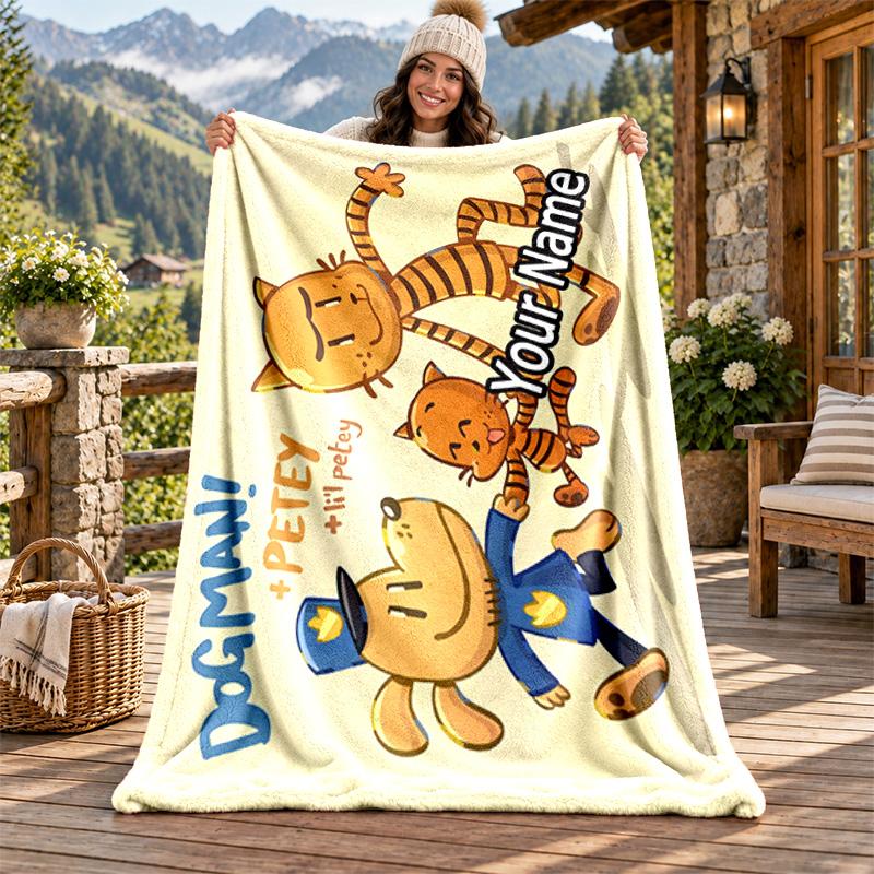Dog Man Custom Name Flannel Blanket Personalized Soft Warm Plush Throw Blanket Customized Gift for Family Friends