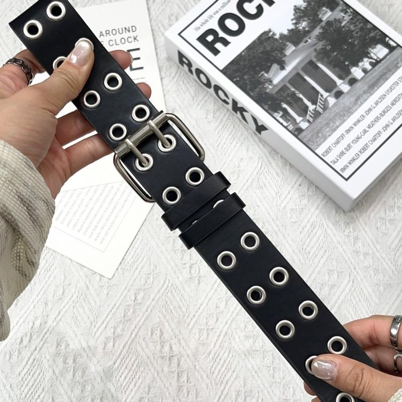 Unisex Wide PU Belt With All-Hole Design Ins Style Minimalist Casual Waistband Jeans Pants 3.8cm Alloy Pin Buckle 110cm