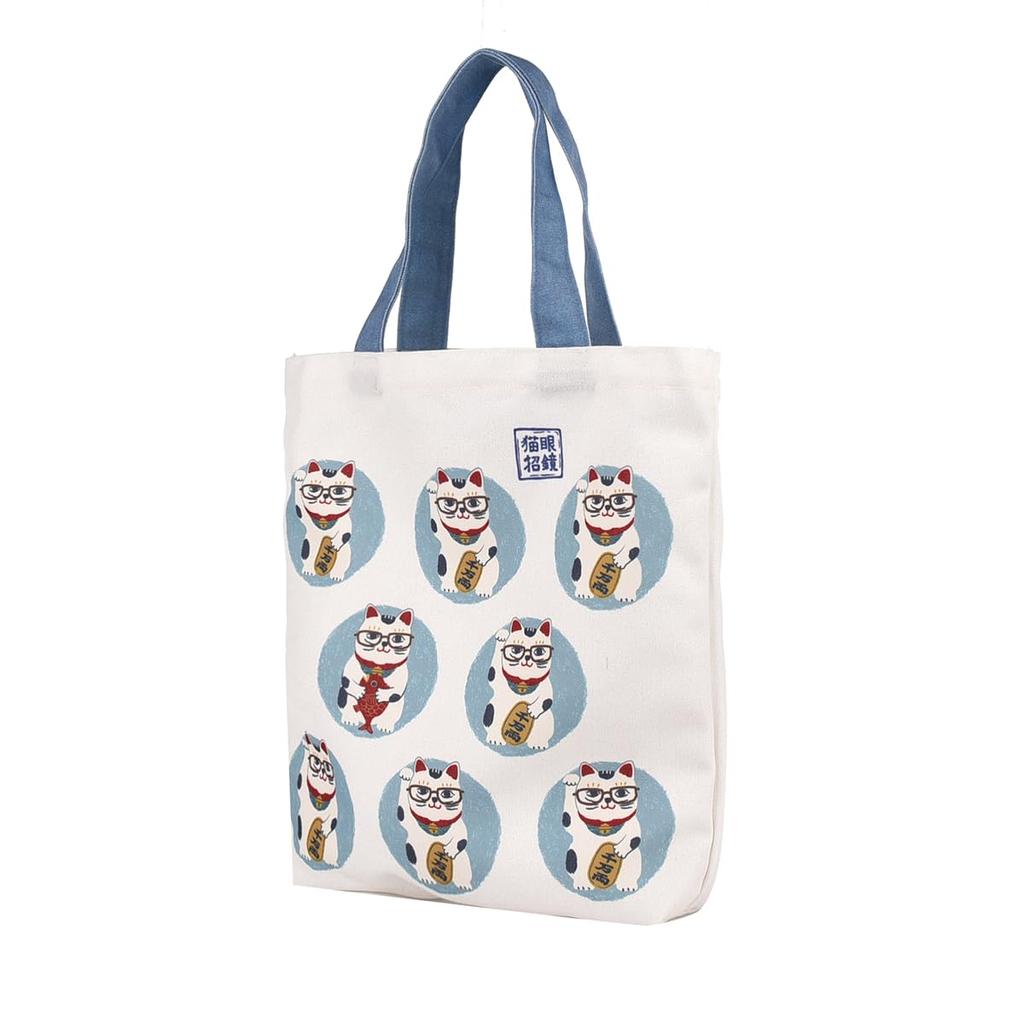 Japanskt Mönster Kanvasväska Katt som Vinkar Design OW [Kusuguru Japan] Väska,