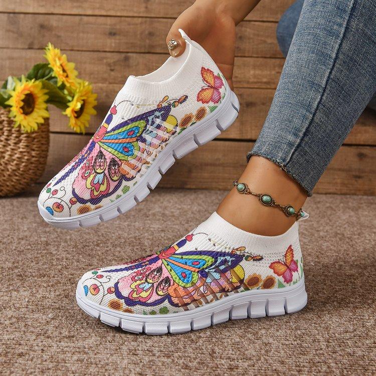 Women's Letter Print Platform Sneakers, Breathable Knit Slip on Outdoor Shoes, Comfortable Low Top Sport Shoes Plus Size 36-42