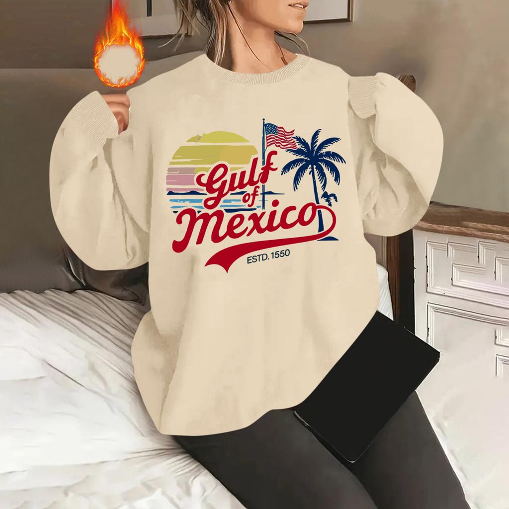 Unisex Offset Printed Round Neck Loose Long Sleeved Sweatshirt