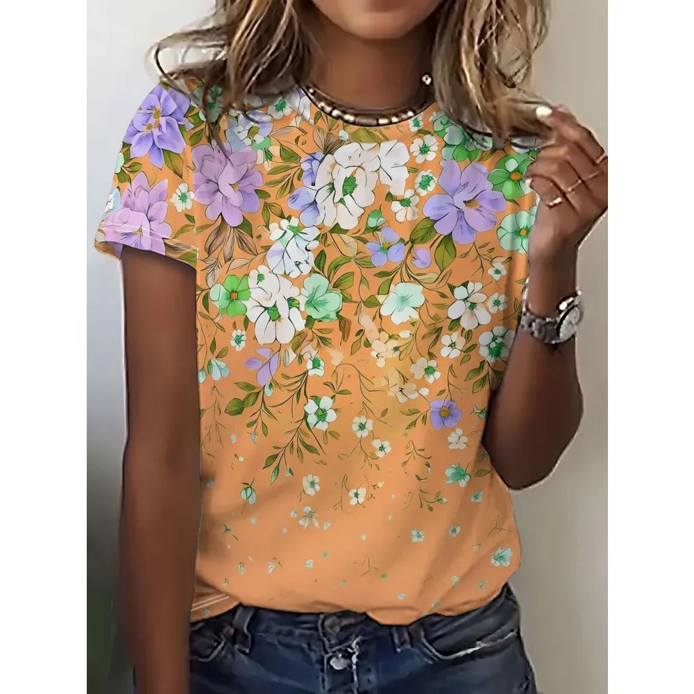Fashion Loose Flower Print Women's Top Casual Short Sleeve Versatile Comfortable T-Shirts Women’s