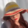 Sombrero de Cubo de Ganchillo a Rayas Arcoíris de Verano para Mujer Sombrero Panamá Plegable de Ganchillo Visera Solar de Playa para Mujer