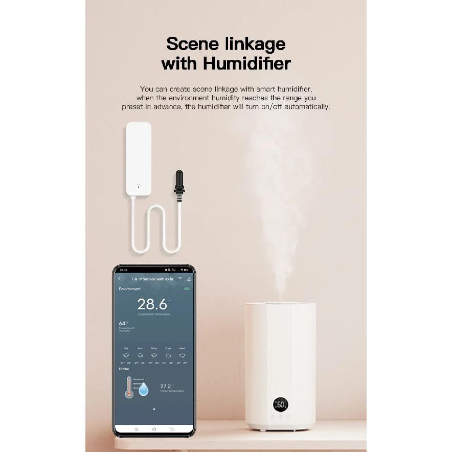 Tuya WiFi Temperature Humidity Sensor With External Probe for Smart Home Hygrometer APP Monitoring For Plants Aquarium Winery