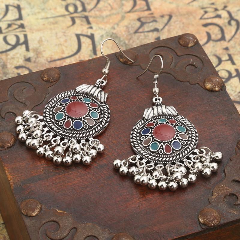 Trendy Ethnic Boho Vintage Drop Dangle Beads Tassel Earrings For Women Bohemian Enameled Indian Zircon Fashion Long Earrings