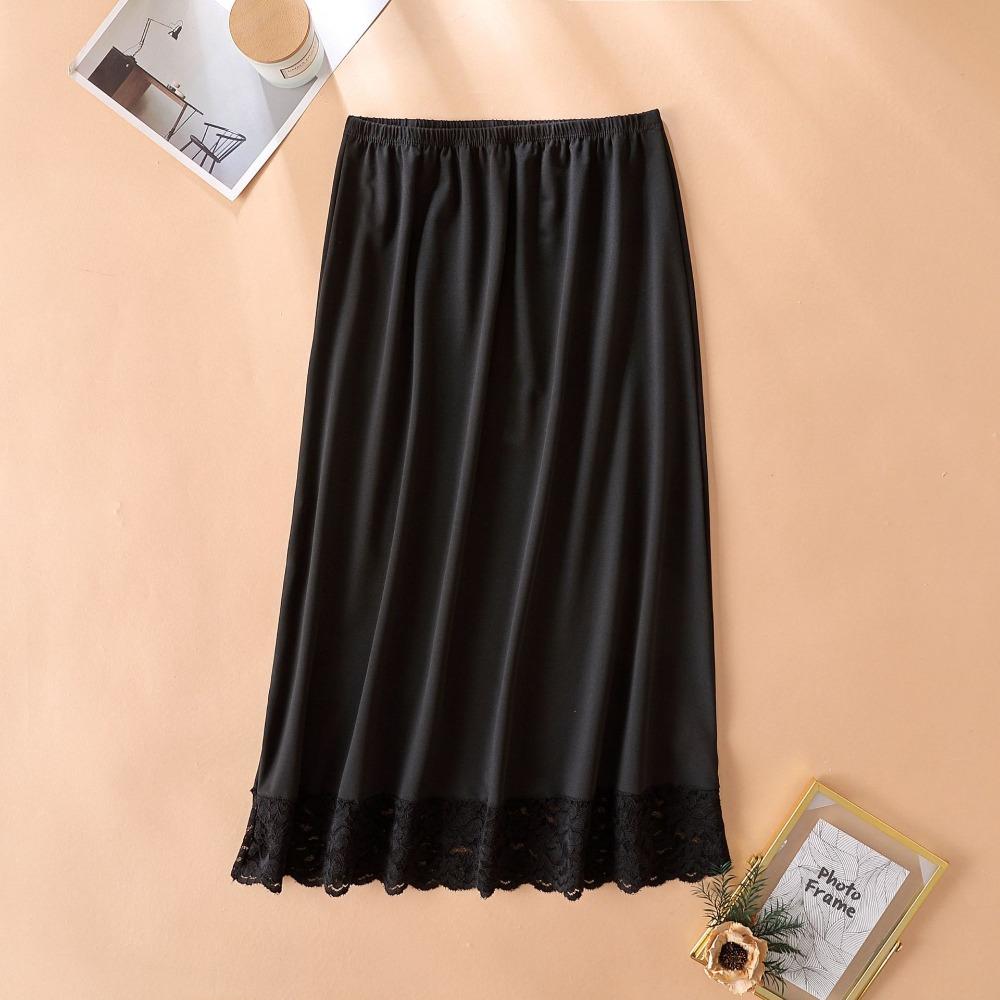 Women's Sheerproof Anti Exposure Lace Lined Mid Length A Line Underskirt Half Slip Safety Bottoming Leggings Skirt