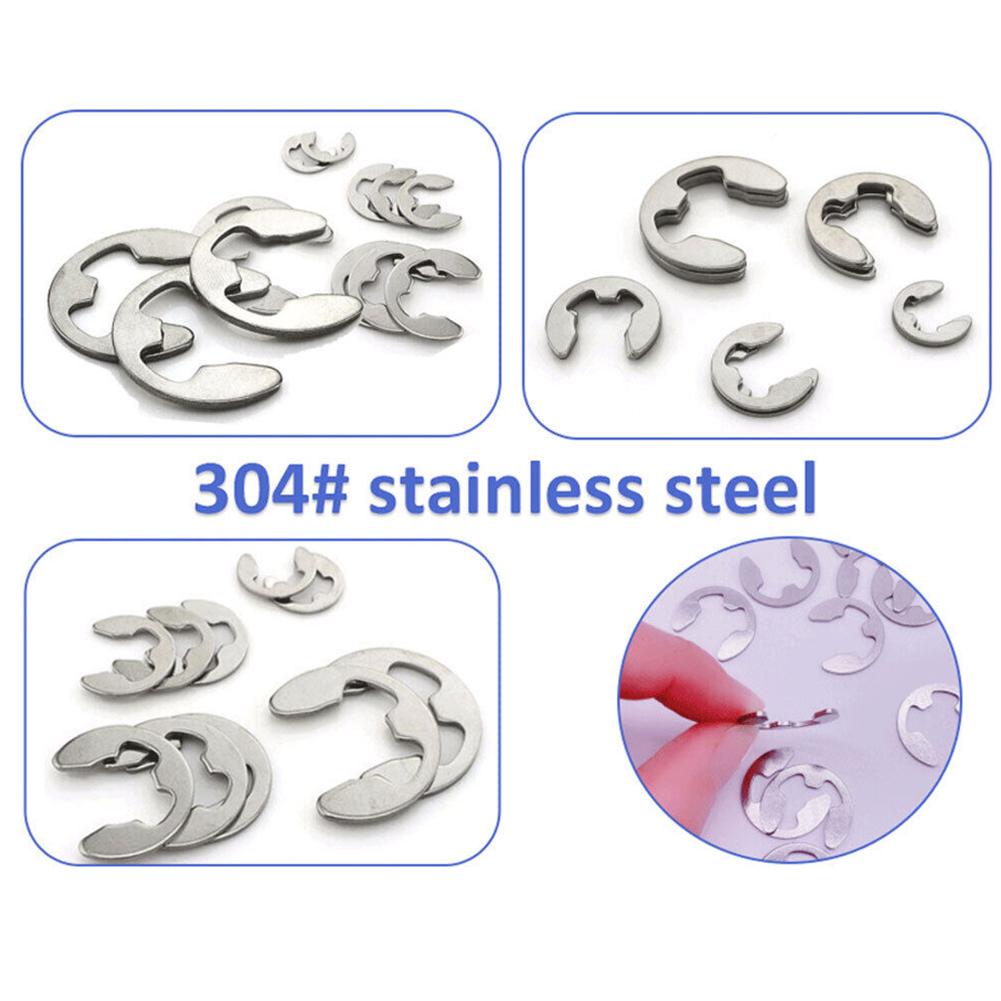 120pcs Snap Ring Kit 304 Stainless Steel E-clip Plastic Box Smooth