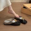 French heightening metal round buckle toe flip-flops shoes for women to wear in summer, super fire is not tired, foot slope heel cool slippers for