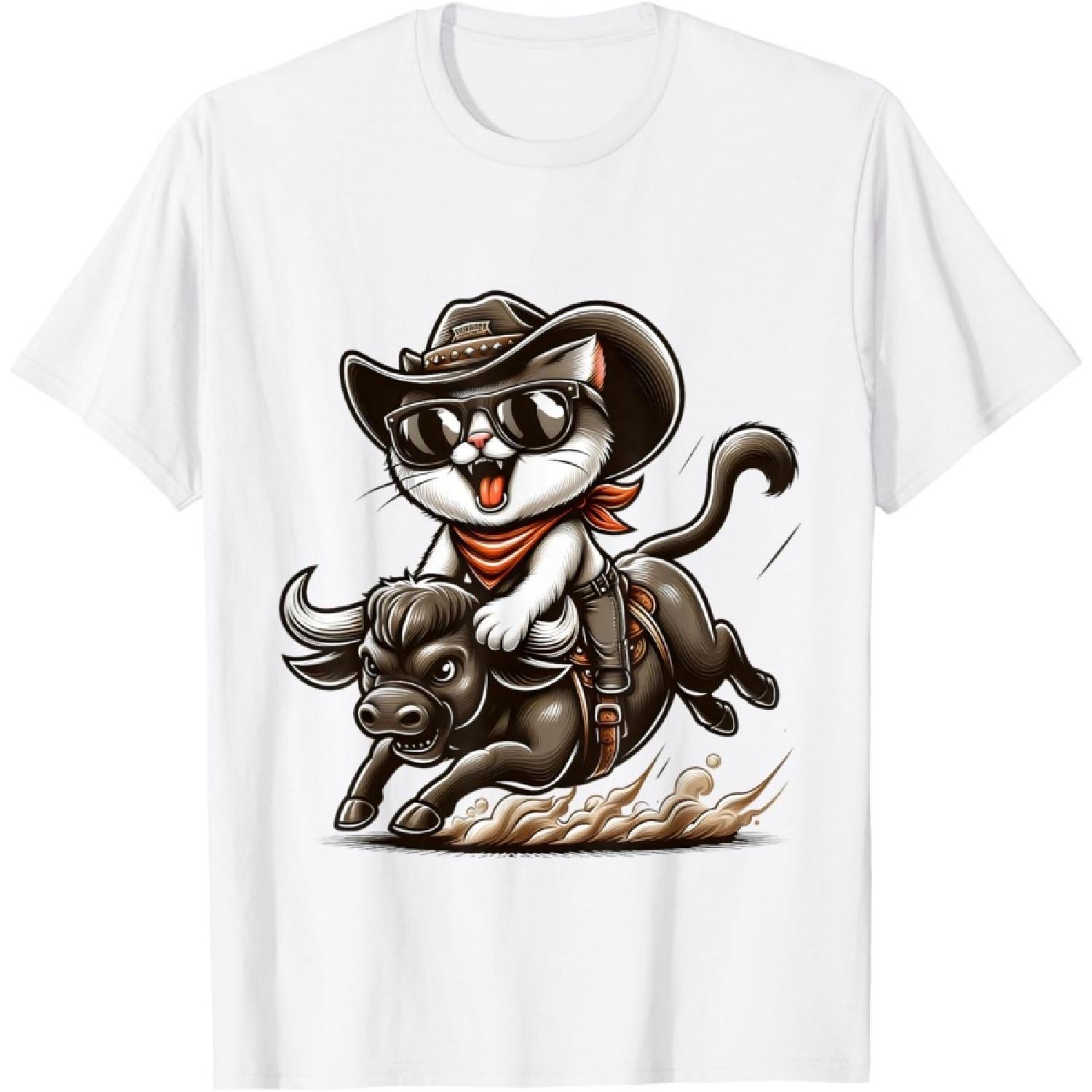 

Cowboy Cat Riding Bull Western funny Cat Rodeo Bull Rider T-Shirt(1) XXXXXL білий