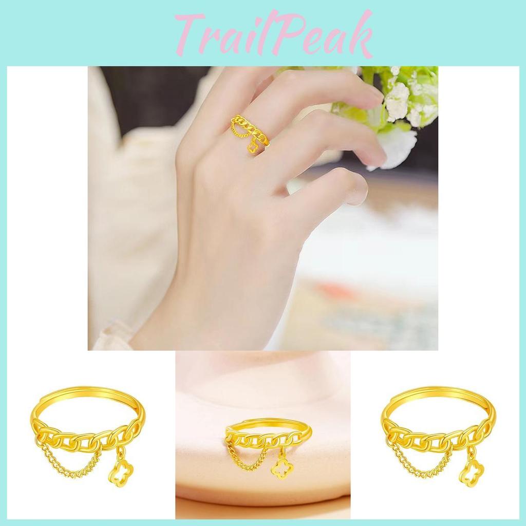 Leaf Chic Four Clover Ring For Women Adjustable Copper Plated Accessory Fashion