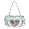 Heart Shape Clear Ita Bag Cute Ruffled Female Tote Bags Japanese Y2K Ribbon Bow Lolita Shoulder Handbag Pin Display Itabag