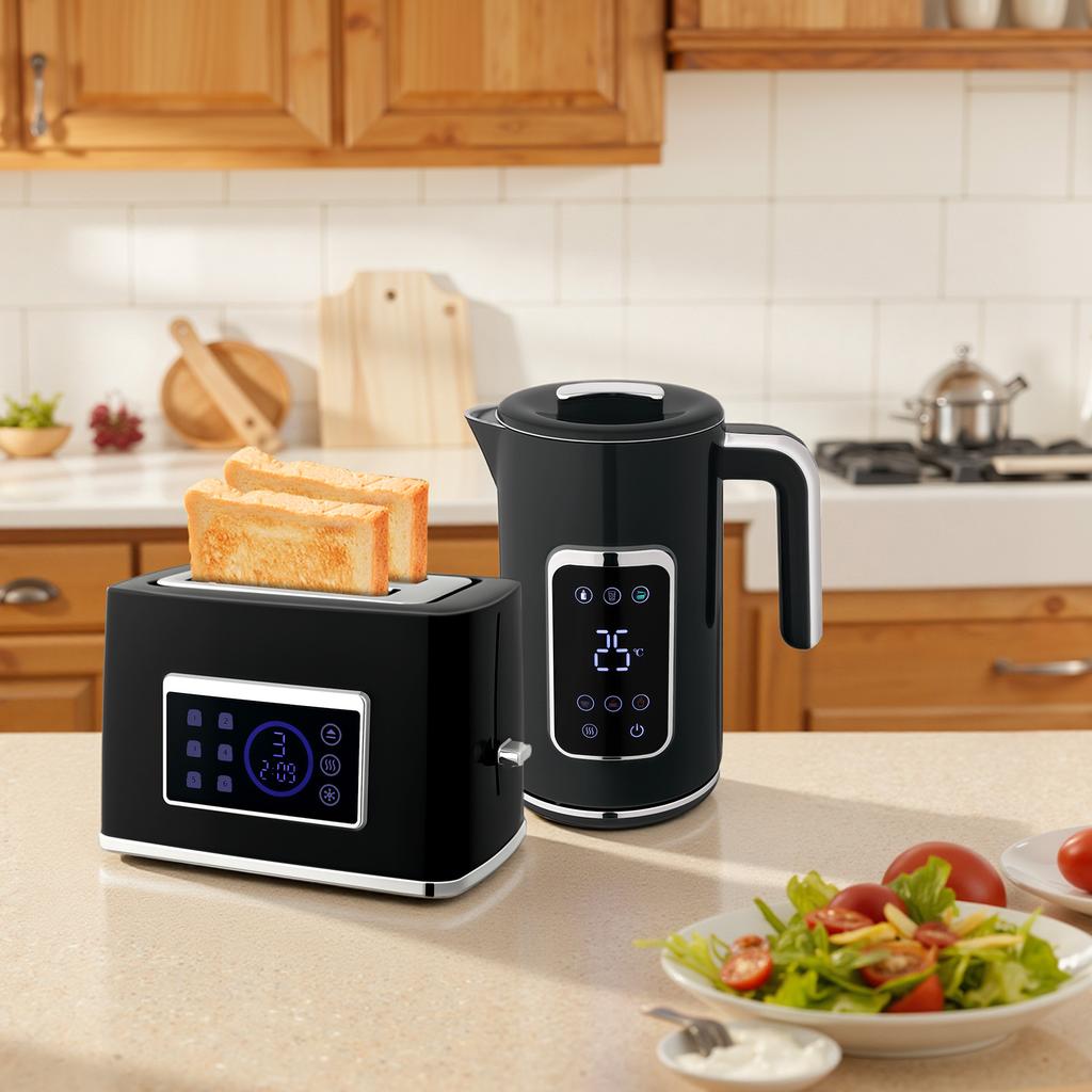 Touch Screen Kettle and Toaster Set - Black