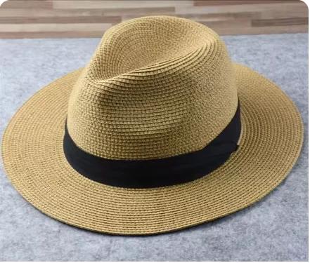 XL Großer Kopf 63CM Sommer Strand Geflochtene Sonnenhüte Herren Damen Übergröße Jazz UV UPF 50+ Sonnenschutz Reise Panamastrohhüte Unisex