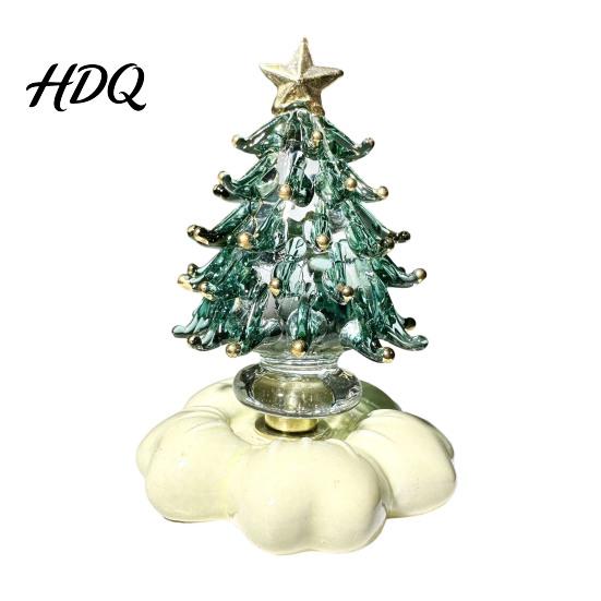 Artisan Glass Collectible Glazed Christmas Tree Ornament with Star Topper Colorful Small Desktop Art Faux Crystal Tabletop Decor for Home
