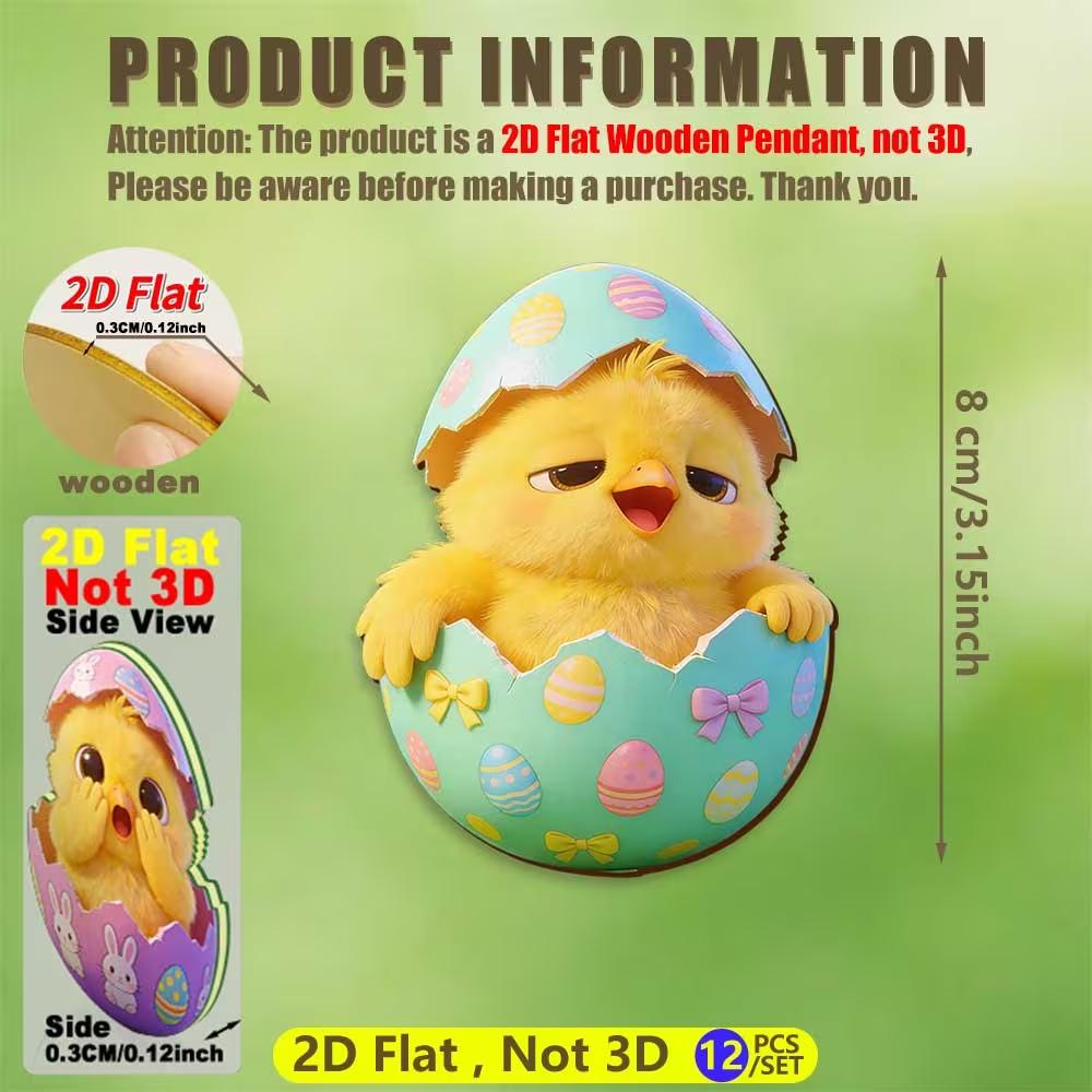 Easter Cartoon Chicken Egg-Shaped Wooden Hanging Decoration - 2026 Spring Theme