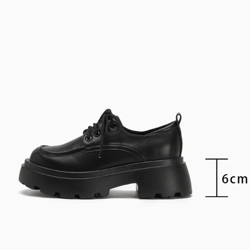 Small leather shoes women's leather loafers 2025 autumn new college style heightened thick-soled black single shoes tide