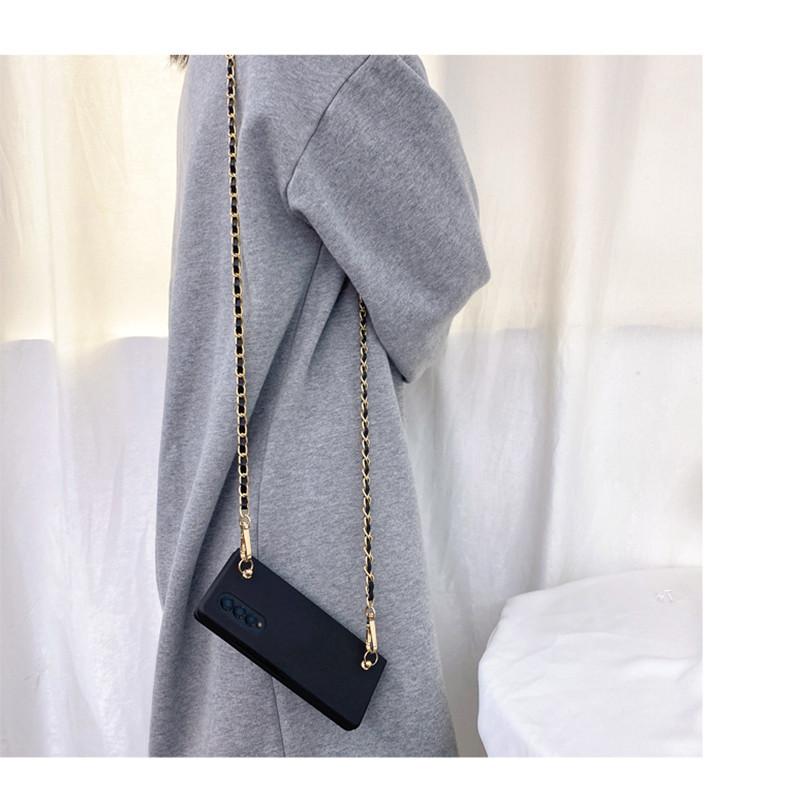 Corea Tracolla Lunga Catena Dorata Collana Custodia per Telefono Per Samsung Galaxy Z Fold 4 Z Fold 3 Z Fold 2 5g Donna Copertura Rigida in PC
