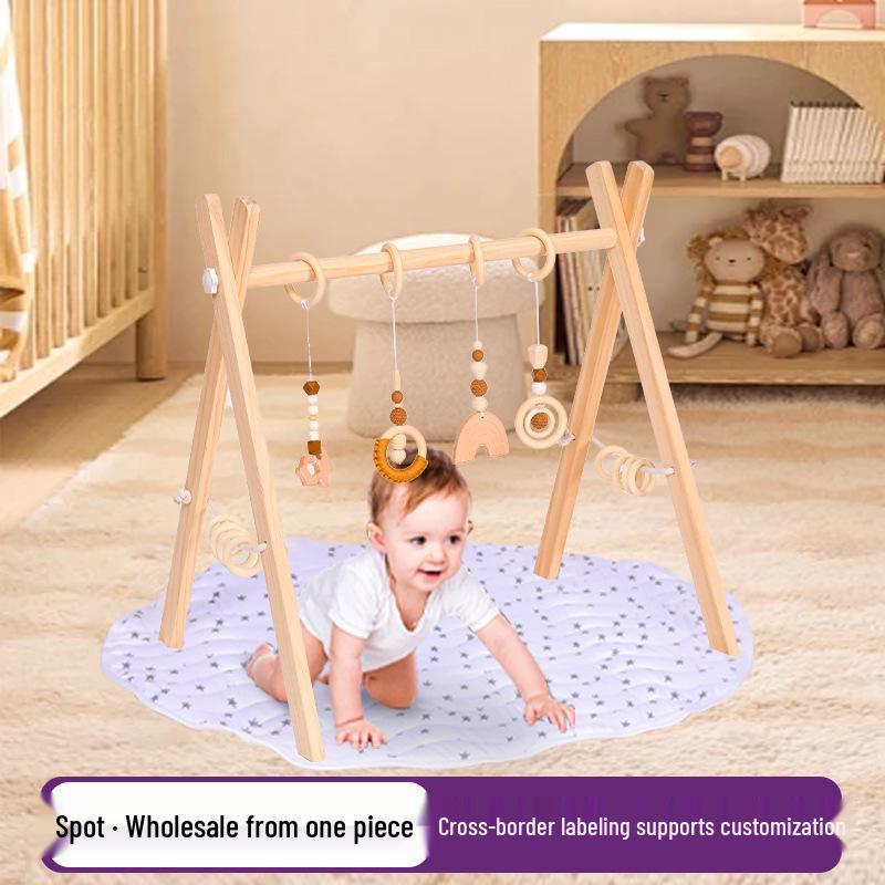 Nordic Wooden Baby Fitness Toy with Bells and Hanging Ornaments