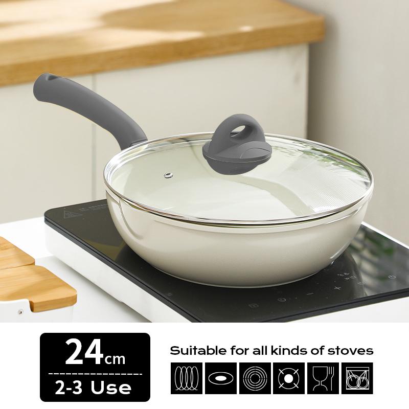 

Керамическая антипригарная сковорода DONNOR с крышкой, 3,6 кварты, индукционная сковорода, антипригарные кастрюли и сковородки с силиконовой ручкой