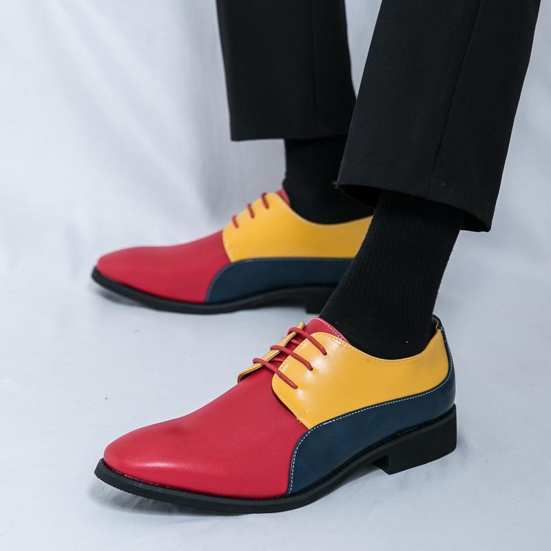 Fashion Spring Colored Oxford Shoes Men's Adult Party Color Blocking Casual Shoes Pointed Wedding Tie Lightweight High-quality Loafers