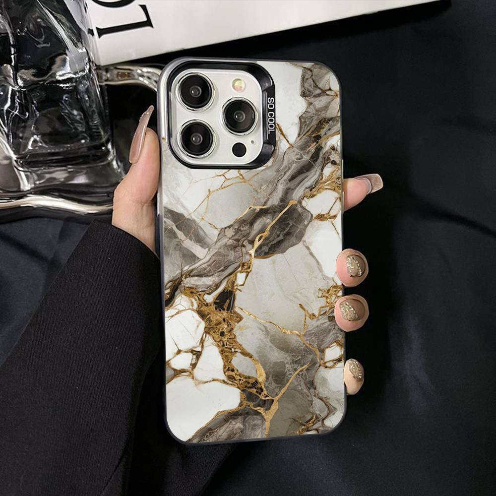 Watercolor Marble Silver Plated Inside Phone Case For iPhone 17 16 15 14 11 12 13 Pro Max Plus X XR XS Max Colored