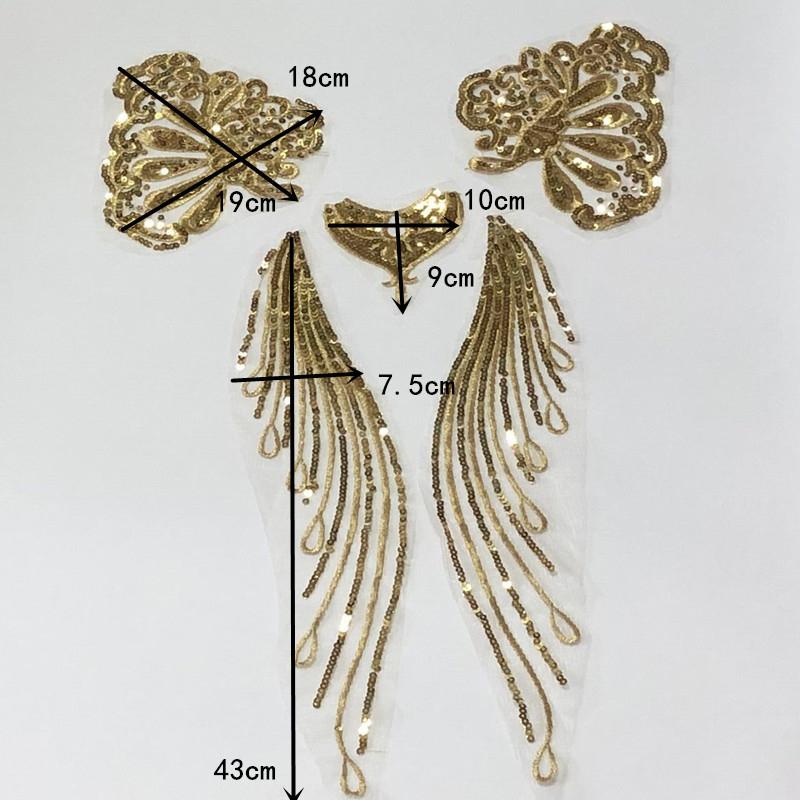 1 Set Gold and Silver Sequined Mesh Embroidery Patch for Dance Clothes Skirt Decoration Handmade DIY Accessories