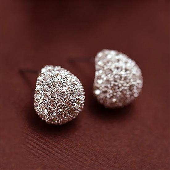 1 Pair Women Fashion Crescent Moon Shining Rhinestone Stud Earrings for Daily Life